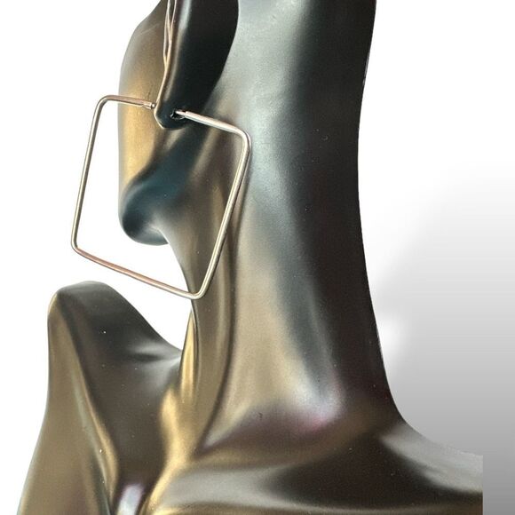 Minimalist Square Hoop Earrings Oval Huggie Sterling Silver Geometric Rectangle - Picture 4 of 5